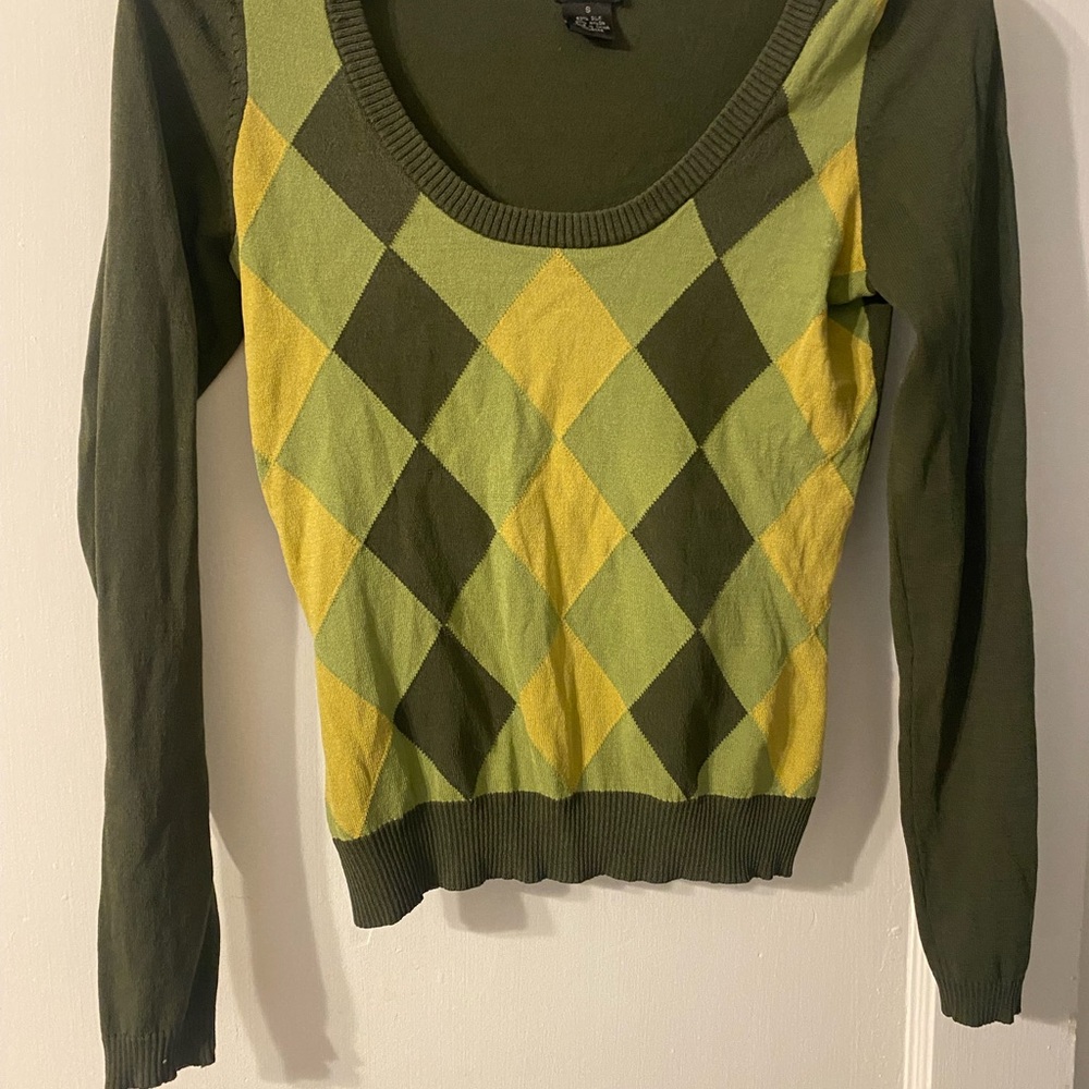 INC Green and Yellow Argyle Sweater